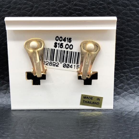 Vintage Roman Clip On Rhinestone Earrings Faux Pearl Dome Gold Tone 80s - Picture 2 of 8